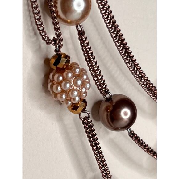 VINTAGE Stunning Layered Brown Pearl Necklace with Lobster Clasp - Picture 3 of 9